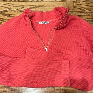 Reformation Pink Waffle Knit Quarter Zip